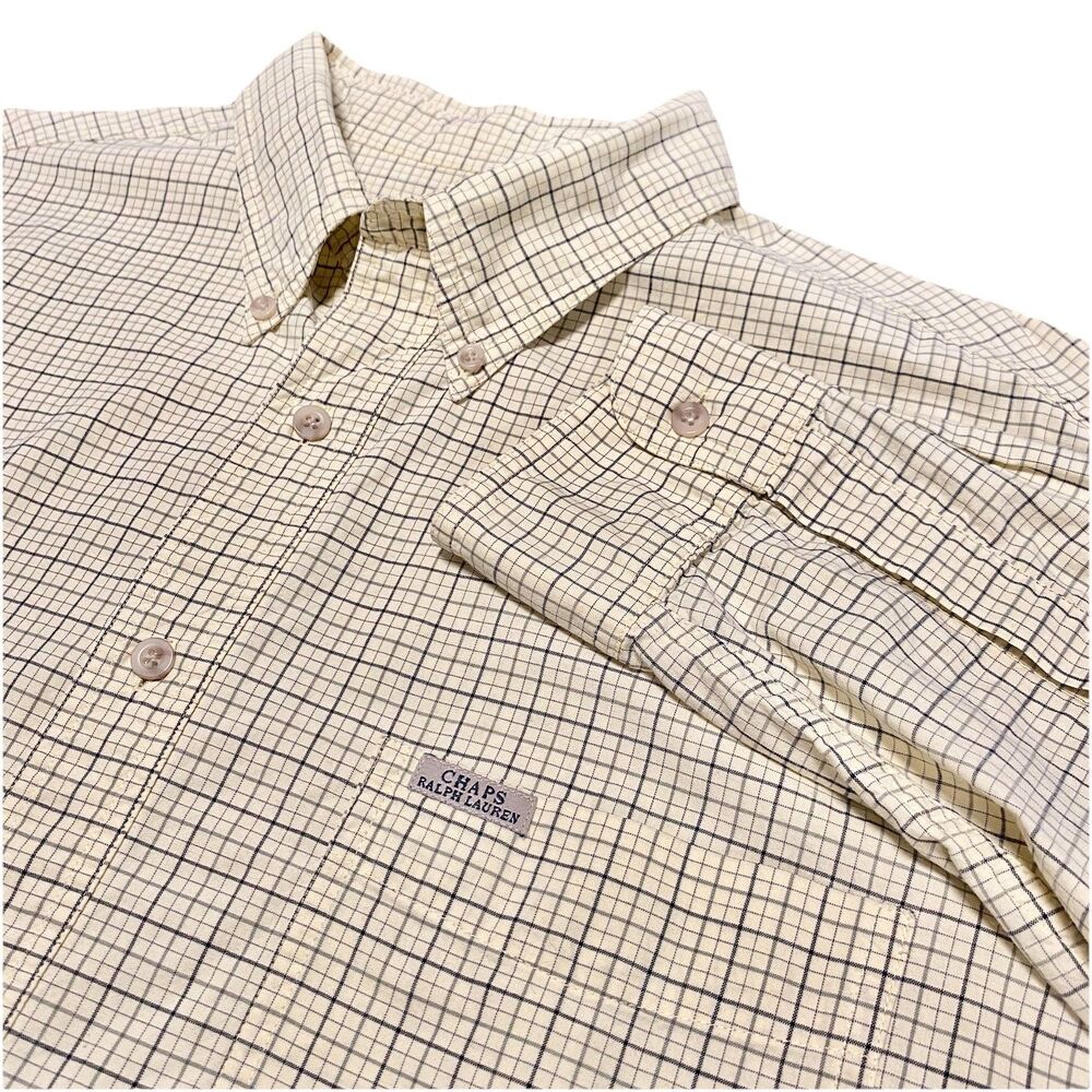 Vintage Chaps Polo Ralph Lauren Button Up Down Dress Shirt Yellow Long Sleeve XL